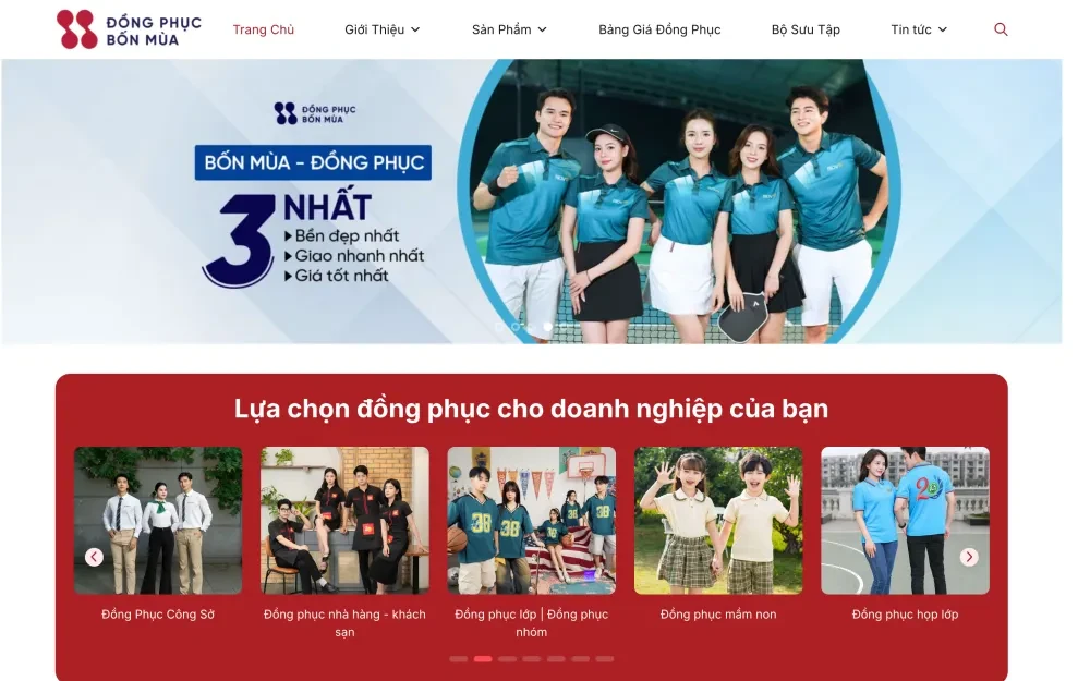 Hệ Thống Website Doanh Nghiệp May & Thương Mại Đồng Phục Bốn Mùa
