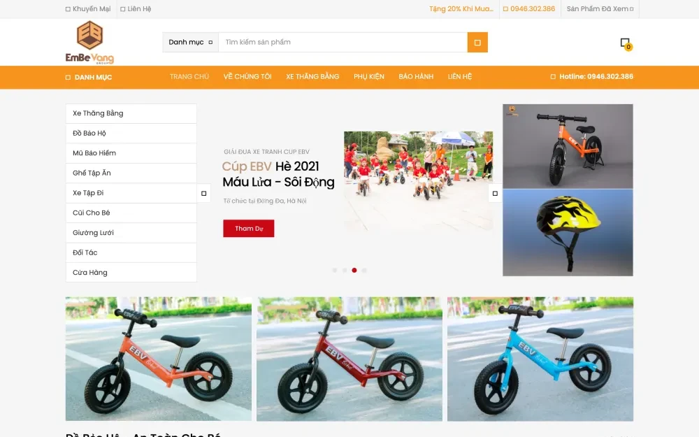 Website Bán Hàng Mẹ & Bé - Xe Thăng Bằng Trẻ Em Em Bé Vàng
